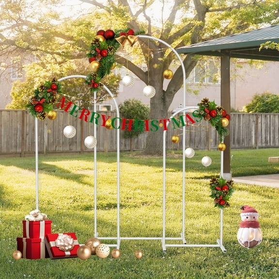 3-Piece Arch Backdrop Stand Set (6FT, 5FT, 4FT) - Metal Wedding & Party Arch Frame for Balloons, Flowers, Photo Booth - White
