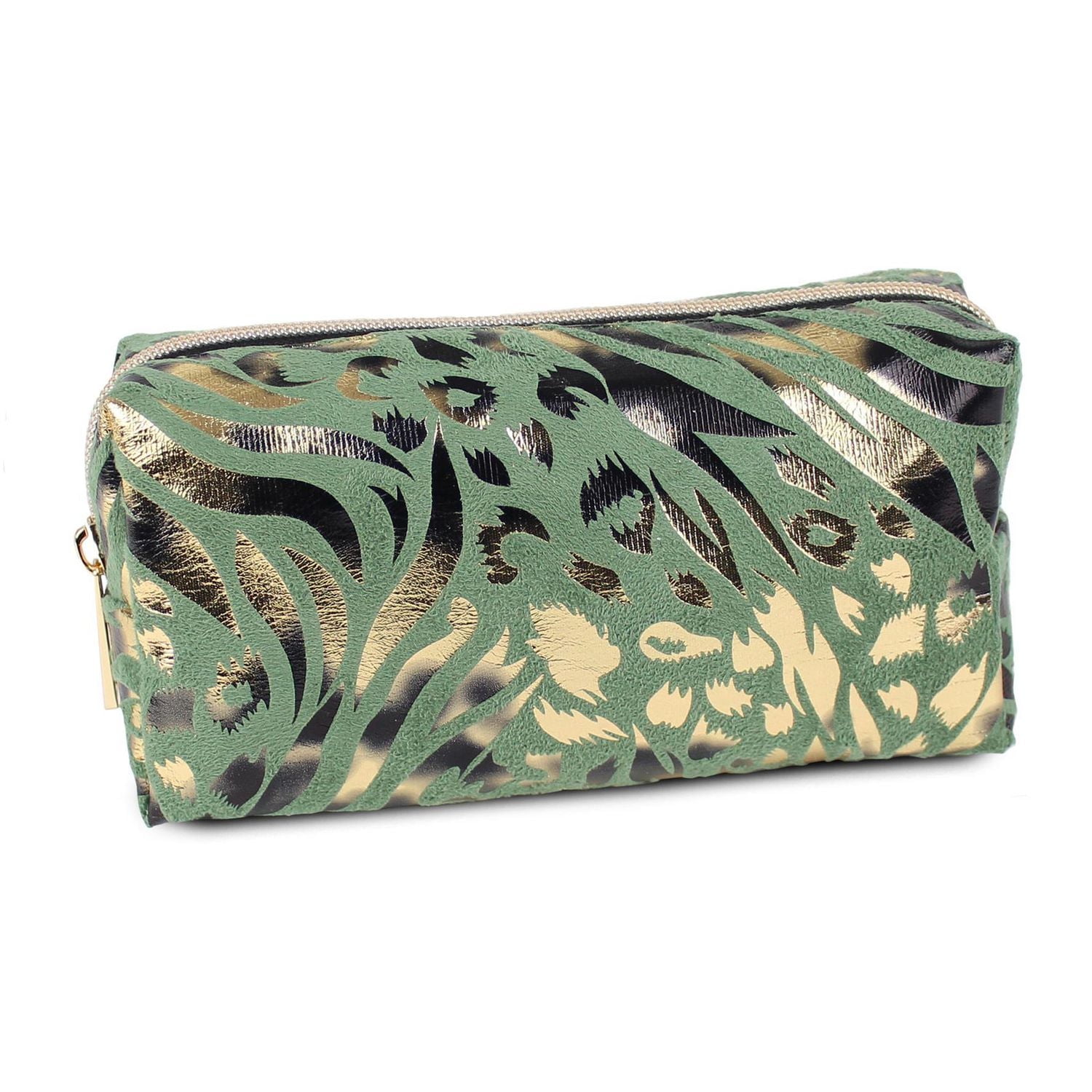 Pen + Gear Mixed Animal Print Pencil Pouch in Gold Foil on Sage Green