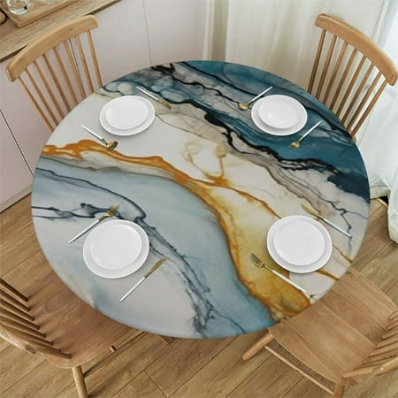 

Autua Marble Gold Brush Strokes Round Table Cover Stain Resistant Washable Kitchen Dining Wedding 100% Polyester Waterproof Fabric for Picnic Farmhouse 38 -42