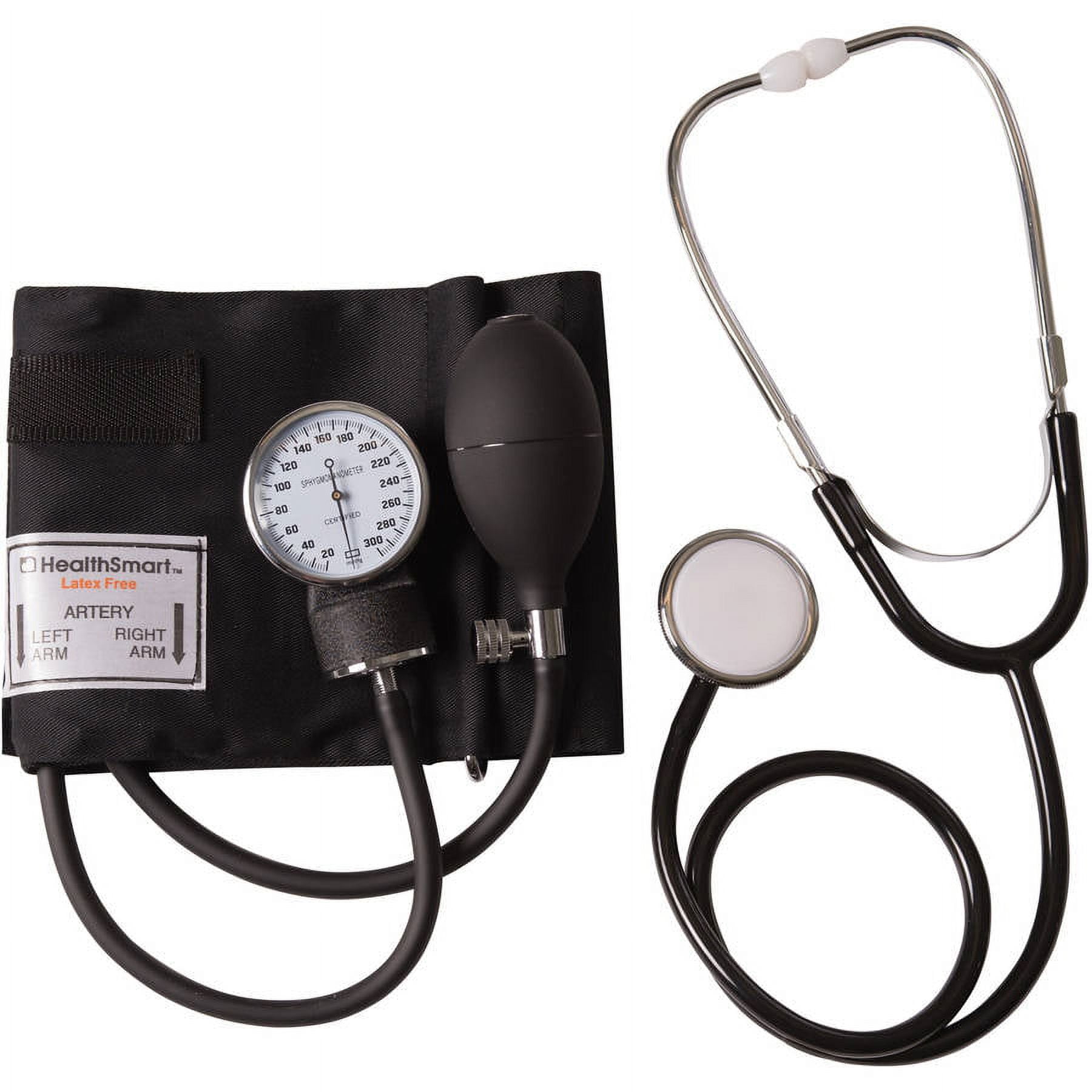 HealthSmart Manual Blood Pressure Cuff with Aneroid Sphygmomanometer and Stethoscope Kit, Portable Blood Pressure Monitor with Large Adult Cuff and Carrying Case, 10" to 14", Black