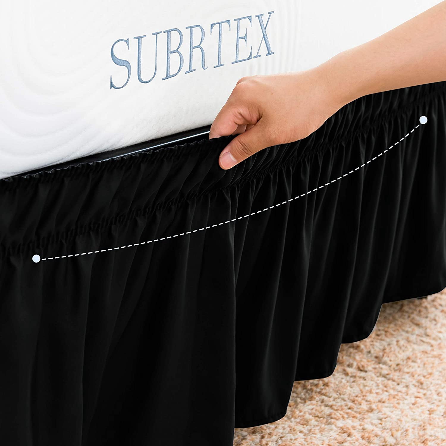 Subrtex Easy Fit Dust Ruffle, Wrap around Bed Skirts with Long Tailored Drop (Full, Black)