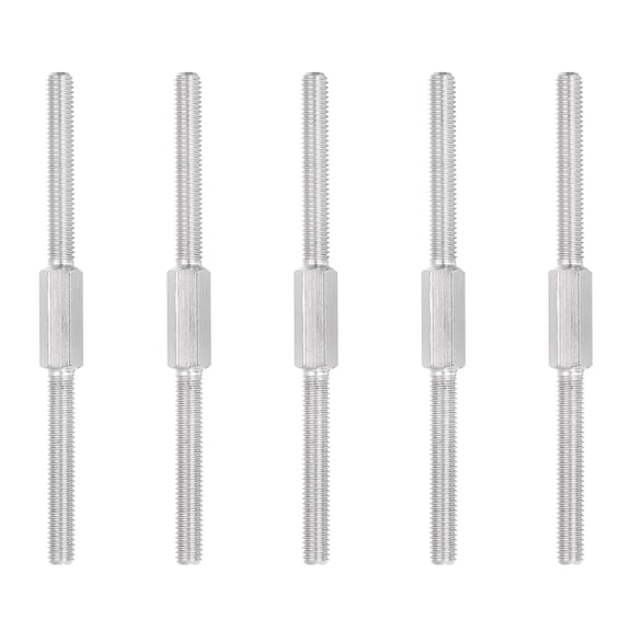 M6x100mm Double End Threaded Stud Screw, 5pcs 304 Stainless Steel Hex Bolt