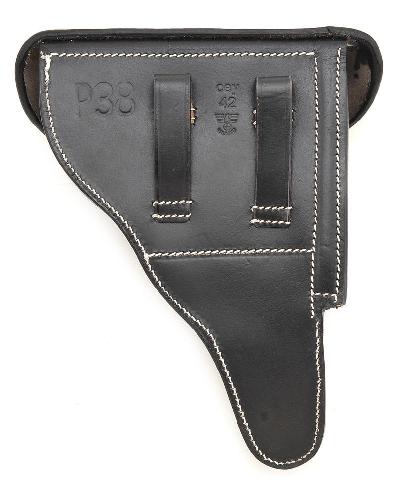 GERMAN BLACK LEATHER WALTHER P38 HOLSTER WW2 DATED 1942 Left Hand Version