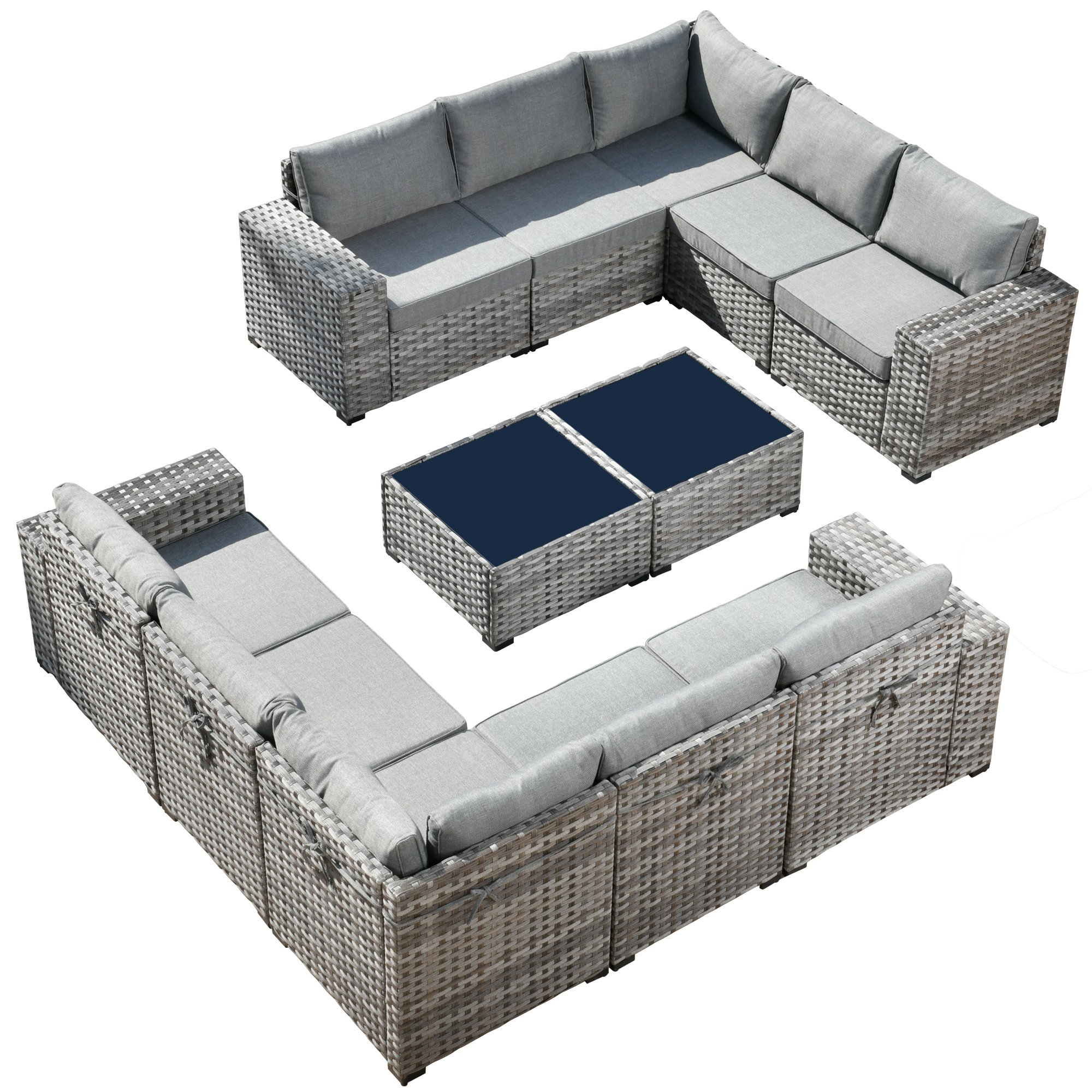 Ovios 12 Pieces Outdoor Furniture All Weather Wicker Patio Conversation Sectional Sofa Set with Side Table for Garden Backyard
