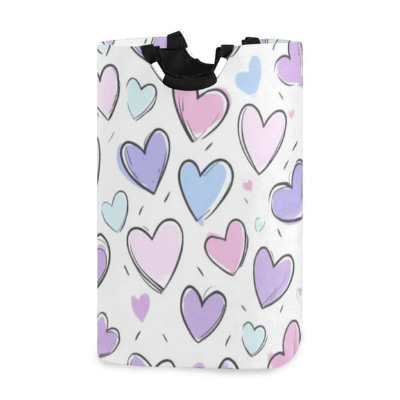 Laundry Basket Collapsible Laundry Basket Hamper with Handles for Dorm Clothes Toy Storage Pink and Purple Hearts