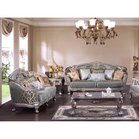 Silver finish Wood Gray Velvet Sofa Set 2Pcs Transitional Cosmos Furniture Zara