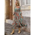 thumbnail image 3 of Multicolor Bohemian V-Neck Tiered Maxi Dress With Belt And Flared Sleeves, 3 of 8