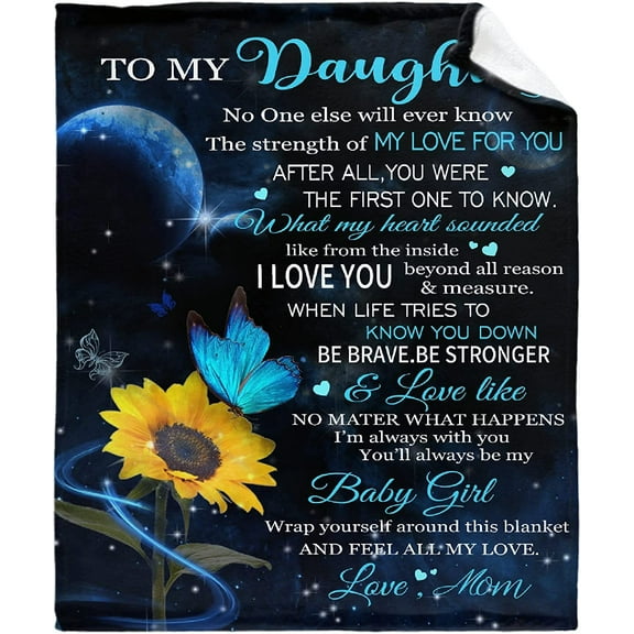 to My Daughter Sunflower Plush Throw Flannel Nap Blankets for Travel Picnic, Bed, Sofa Warm Cozy for All Seasons Personalized Festival Gift Adult (80"X60")