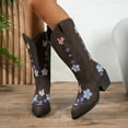 thumbnail image 2 of Fall Flower Wide Calf Cowboy Boots for Women 2025 Winter Vintage Floral Embroidered Mid Heel Cowgirl Dress Booties, 2 of 6