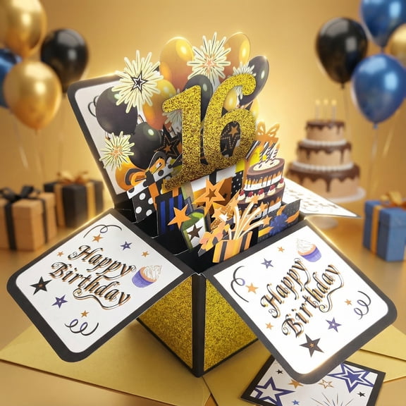 Happy 16/50th Birthday 3D Card, Animation Theme Birthday Card with Note and Envelope, Birthday Gift for Husband, Wife, Men, Women, 3D Greeting Card, Small Business Supplies