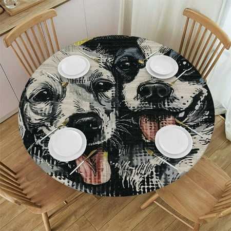 

Patifu Dogs Best Friends Furry Art Round Table Cover Stain Resistant Washable Indoor Outdoor Tablecloth Kitchen Dining Wedding Parties 100% Polyester Fiber 54-58