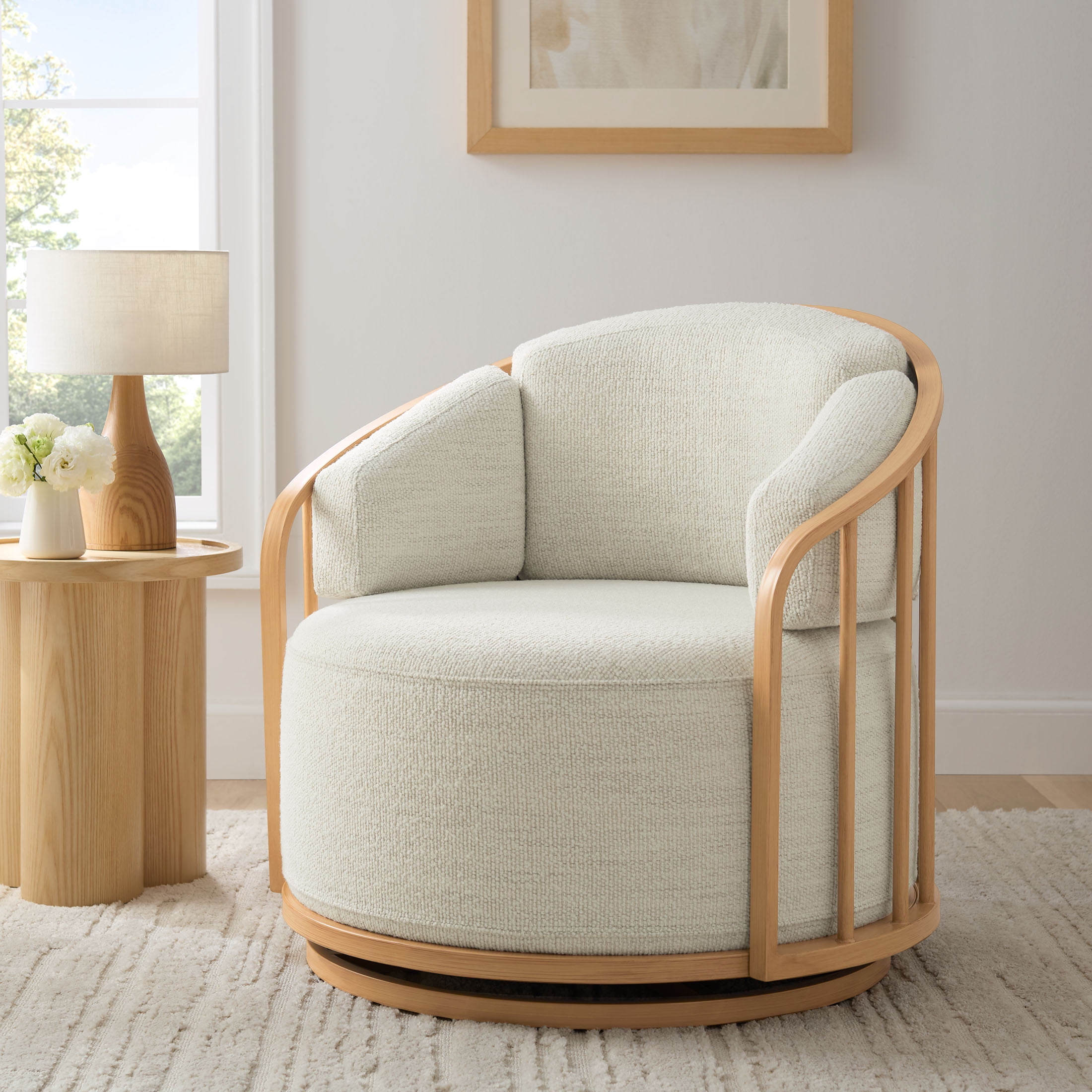 Better Homes & Gardens Lillian Swivel Birdcage Accent Chair, Cream Boucle