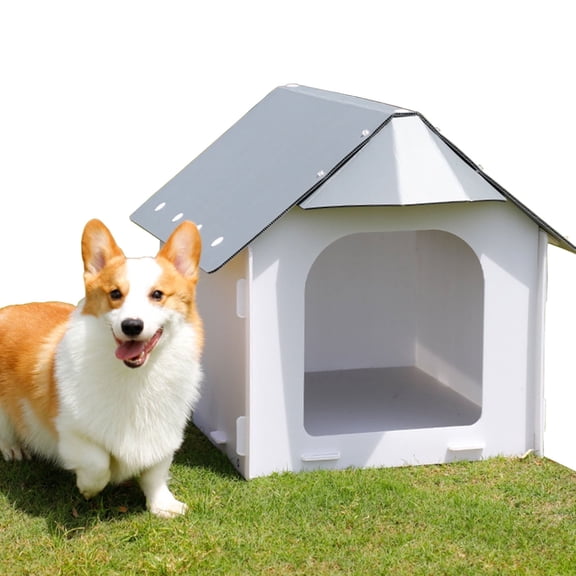 Dog House Outdoor, Waterproof Dog Shelter, All Weather Pet House with Gable Roof, Durable Pet Doghouse Weatherproof Puppy Shelter, Plastic Indoor Dog House for Small to Medium Dogs