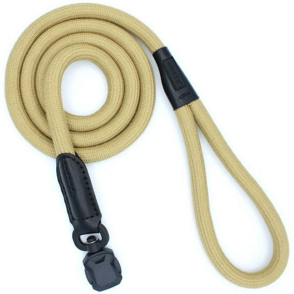 HOOZA: Magnetic Quick Clip: Rope Leash - Almond, Medium - 1" x 5', Dog Outdoor Accessory, Pet Safety-Walking-Training-Control, Loop Handle, Heavy Duty