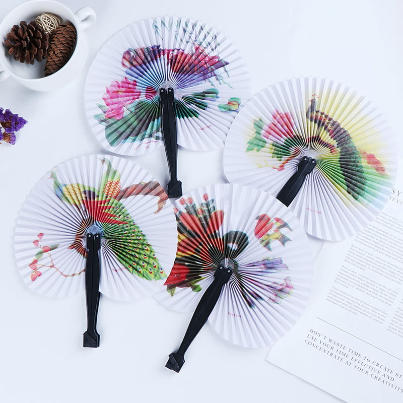 6 Chinese Paper Folding Hand Fan Oriental Floral Fancy Party Wedding Favors Gift