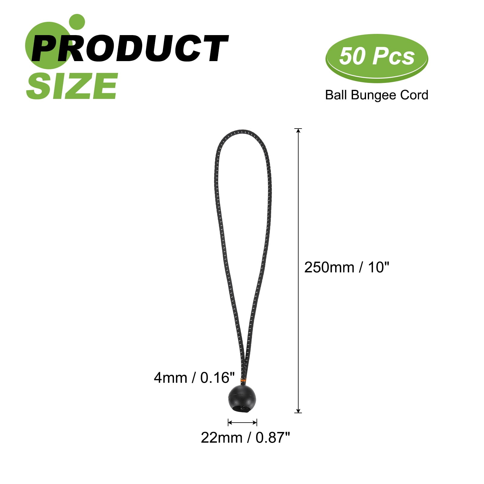 Ball Bungee Cord 10 Inch, 50 Pcs Bungee Cords with Balls Canopy Tarp Tie Downs Cords Elastic String for Outdoor Camping Cargo Shelter Tent Poles, Black White