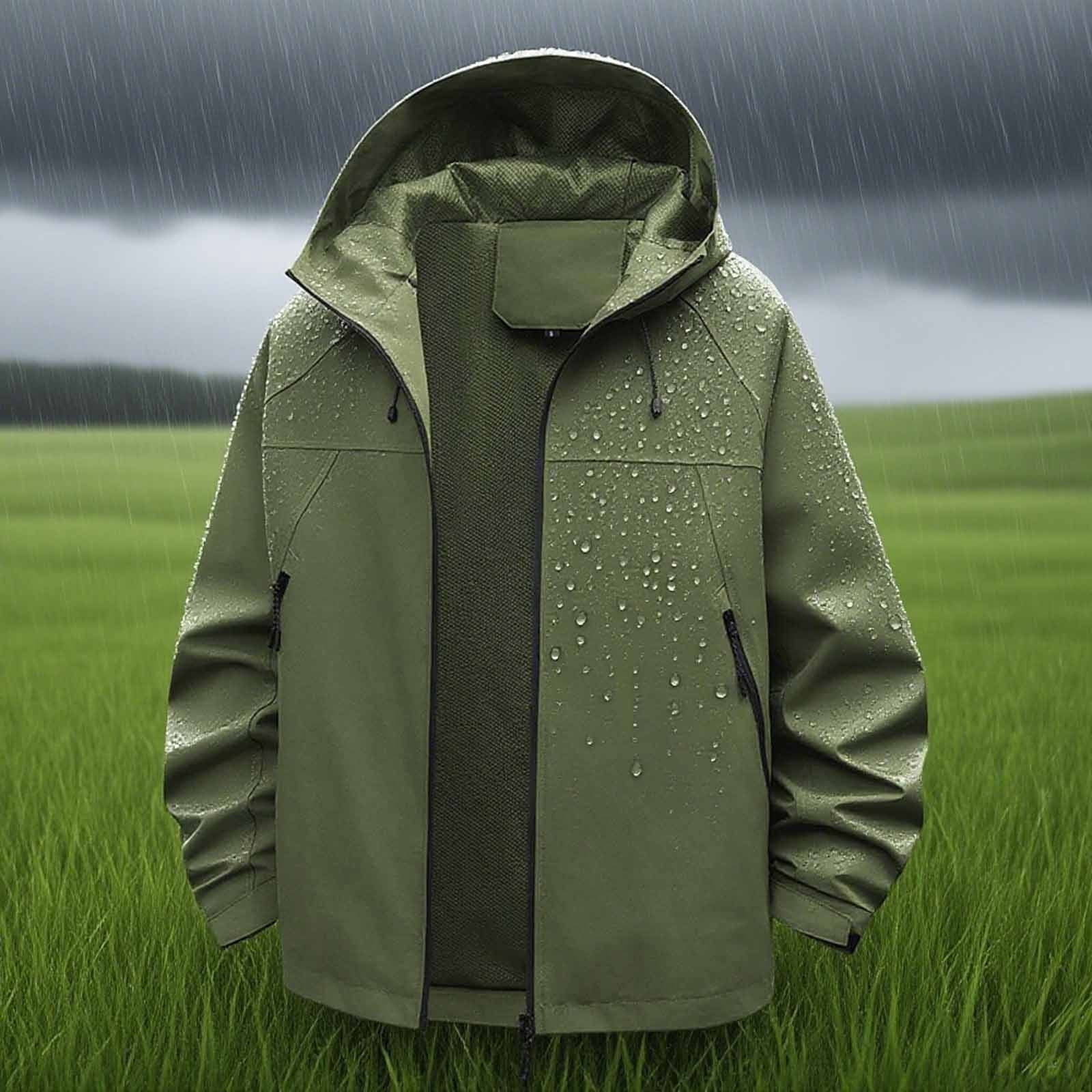 ylioge S-4X Plus Size Women Rain Jackets with Zipper Pockets and Hoodie Long Sleeve Casual Solid Color Zip Up Lightweight Waterproof Hiking Raincoats