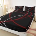 thumbnail image 4 of Homewish Red White Lines Queen Sheets,Abstract Modern Queen Sheet Sets,Black Red,4 Pieces,1 Flat Sheet, 1 Fitted Sheet and 2 Pillowcases, 4 of 6