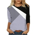 thumbnail image 1 of Pompotops T-shirt Blouse à Manches 3/4 Contrastées à Col Rond Décontracté pour Femmes en Solde, 1 of 4