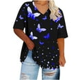thumbnail image 4 of Plus Size Shirts for Women Casual V-Neck Fashion Printing Short Sleeve T-shirt Summer Loose Breathable Blouses Oversized Pullover Top Blue XXL, 4 of 5