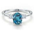 thumbnail image 3 of Gem Stone King 14K White Gold London Blue Topaz and Moissanite Engagement Ring for Women | 1.70 Cttw | Oval 8X6MM | Gemstone November Birthstone | Size 8, 3 of 6