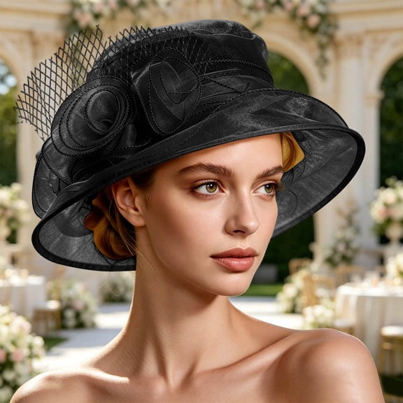 Shihyeh Women’s Organza Church Tea Party Wedding Fascinator Derby Hat Wide Brim Sun Hats