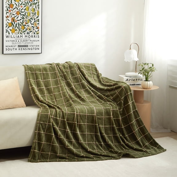 Mainstays Plush Couch Throw Blanket, Green Plaid, 50 x 60 in