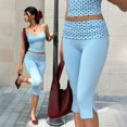 thumbnail image 3 of Evdexr Womens Capri Leggings Low Rise Yoga Cropped Trousers Polka Dots Knee Length Trendy Slacks Casual 2026 Soft Pants with Pockets Sky Blue L, 3 of 10