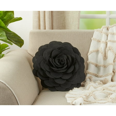 

Saro Lifestyle-1PK Elegant Textured Colorful Decorative Flower Throw PillowBlack-16 x16