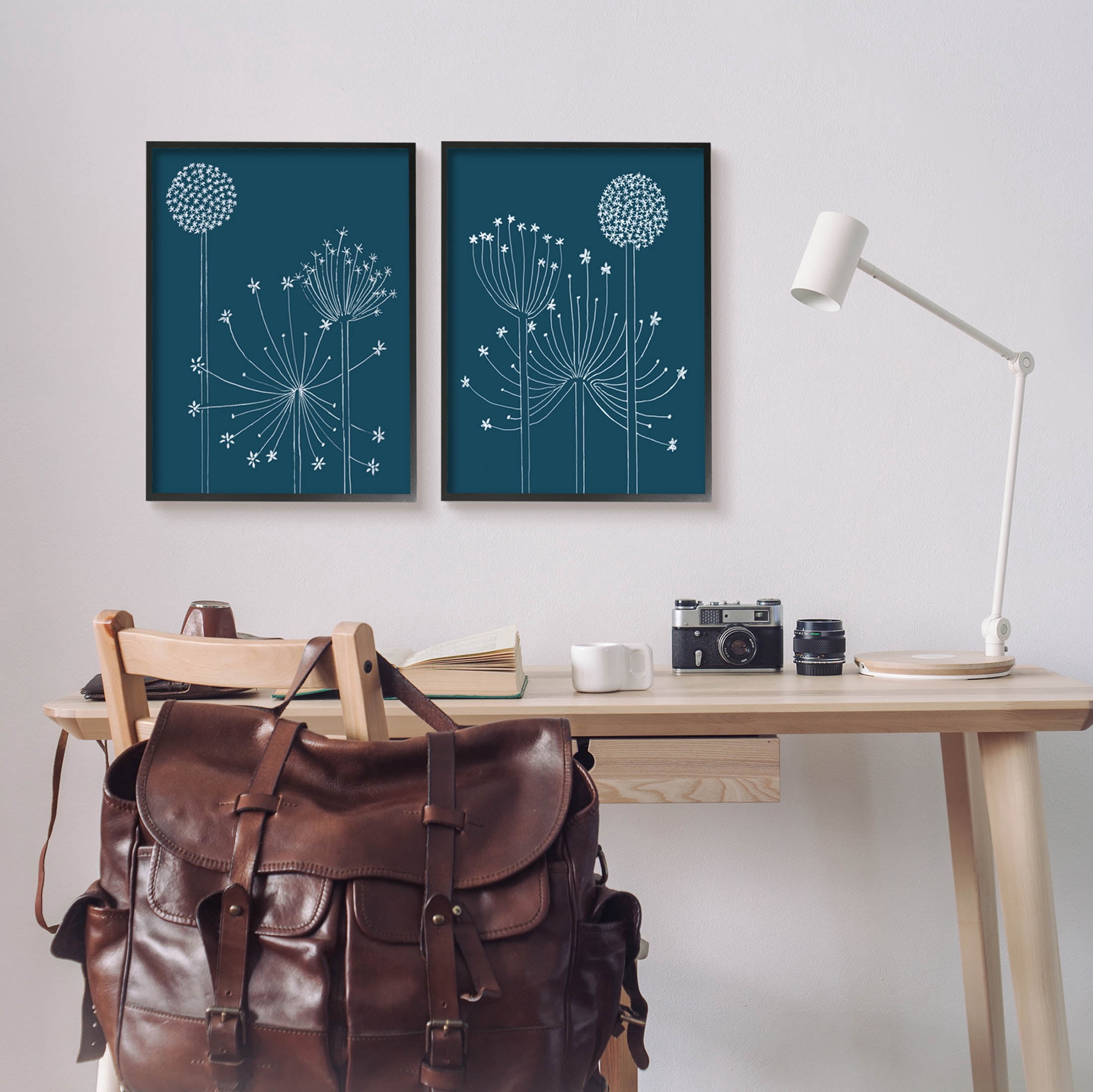 Stupell Industries Blooming Dandelions Line Drawing Graphic Art Black Framed Art Print Wall Art, Set of 2, Design by Alicia Longley