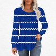 thumbnail image 1 of RXIRUCGD Hauts Décontractés Mode pour Femmes Col Rond Plissé Rayé Manches Longues, Bleu, Taille: 2TG, 1 of 5