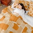 thumbnail image 5 of Feelyou Modern Cycle Square Twin Bedding Sets 7-Piece for Teen, Chic Patchwork Stripes Bedding Comforter Set, Orange Line Abstract Ombre Reversible Sheet Sets, Super Cozy Room Decor, 5 of 8