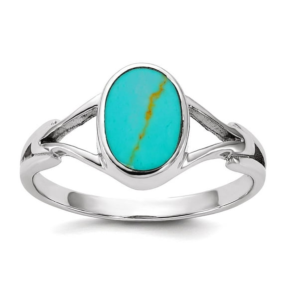 19.5mm 925 Sterling Silver Rhodium Plated Polished Simulated Turquoise Ring Size 7 Ring for Women
