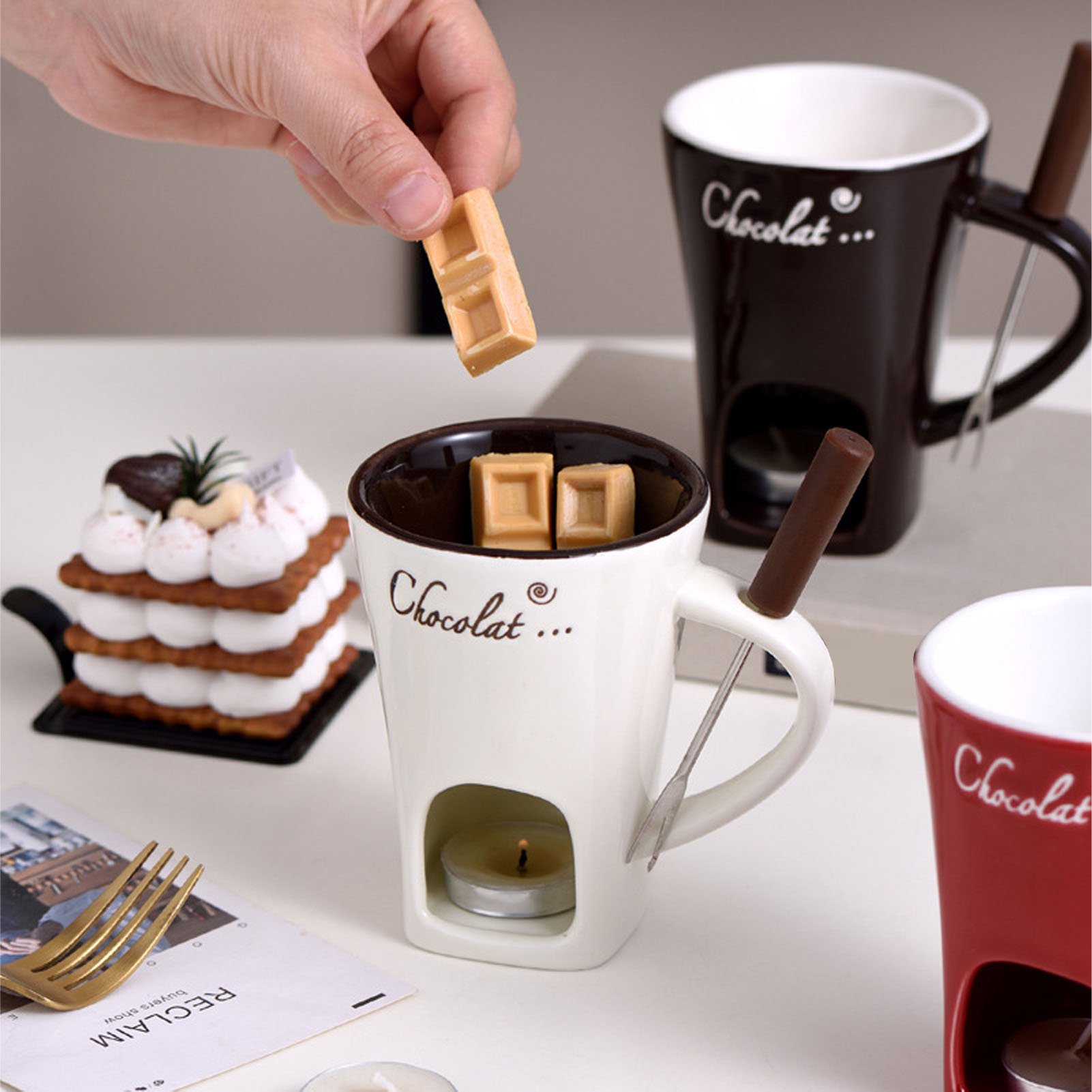 Mug Fondue Au Chocolat, 200ml Tasse Fondue Chocolat Bougie