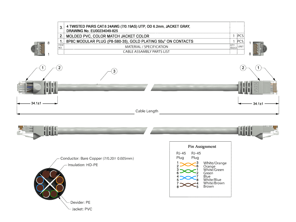 Cable Leader 50ft Cat6 Crossover UTP Ethernet Network Patch Cable Snagless 24AWG Bare Copper, Gray
