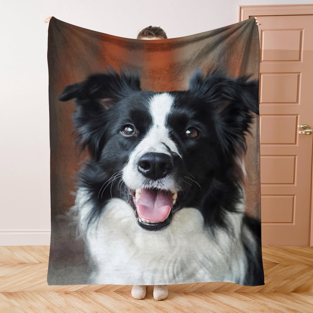 1pc Cute Pet Dog Border Collie Animal Print Blanket, Soft And Warm Throw Blanket, Great Holiday Gifts for Classmates, Friends, Family And Lovers for Naps, Camping, Travel, Cars, Office Home Decor