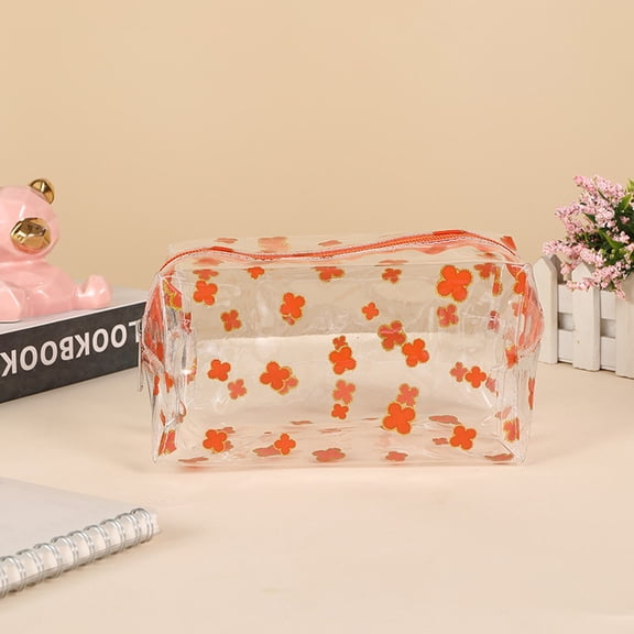 Bcylexb Transparent Zipper Pencil Pouch, Clear Pen Case with Floral Pattern Waterproof Cute Pencil Bag for Classroom Office Supplies Makeup Bag