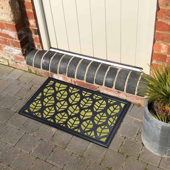Evideco Sheltered Mat Solid Print Handmade Green Nylon Rubber Indoor Doormats, 16" x 24", Water-Resistant