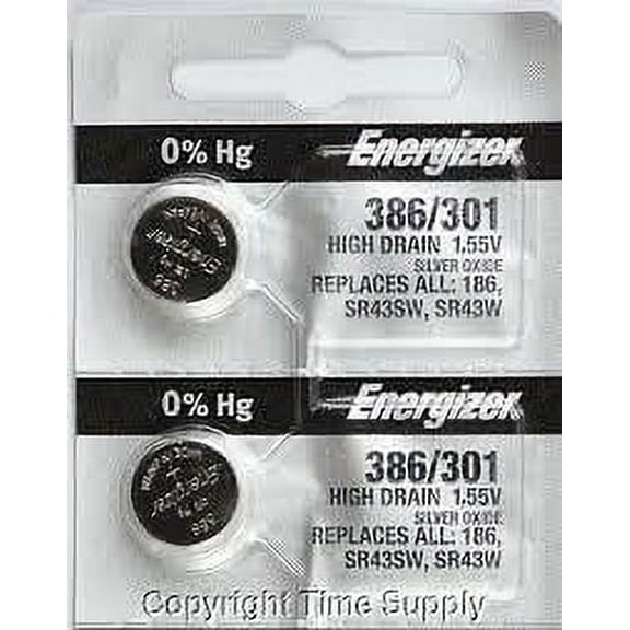 Energizer 386/301 - SR43 Silver Oxide Button Battery 1.55V - 2 Pack