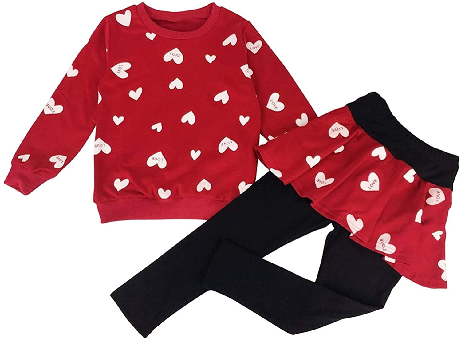 Little Girls Clothes Set Outfit Heart Print Fleece Sweatshirts Top and
