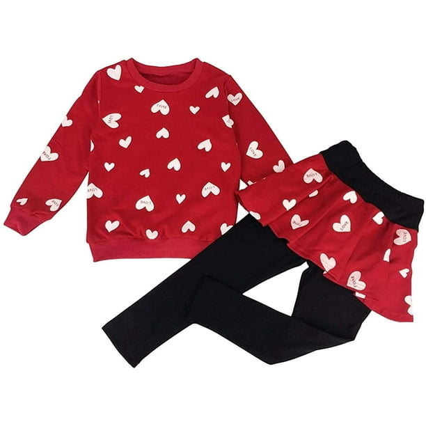 Girls Clothes Set Outfits Long Sleeve Heart Print Hoodie