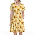 thumbnail image 1 of Disketp Coffee Plaid Sunflower para Vestido de Manga Corta para Mujeres, Vestidos de Verano para Mujeres, Casual y Holgado para la Playa, 1 of 6