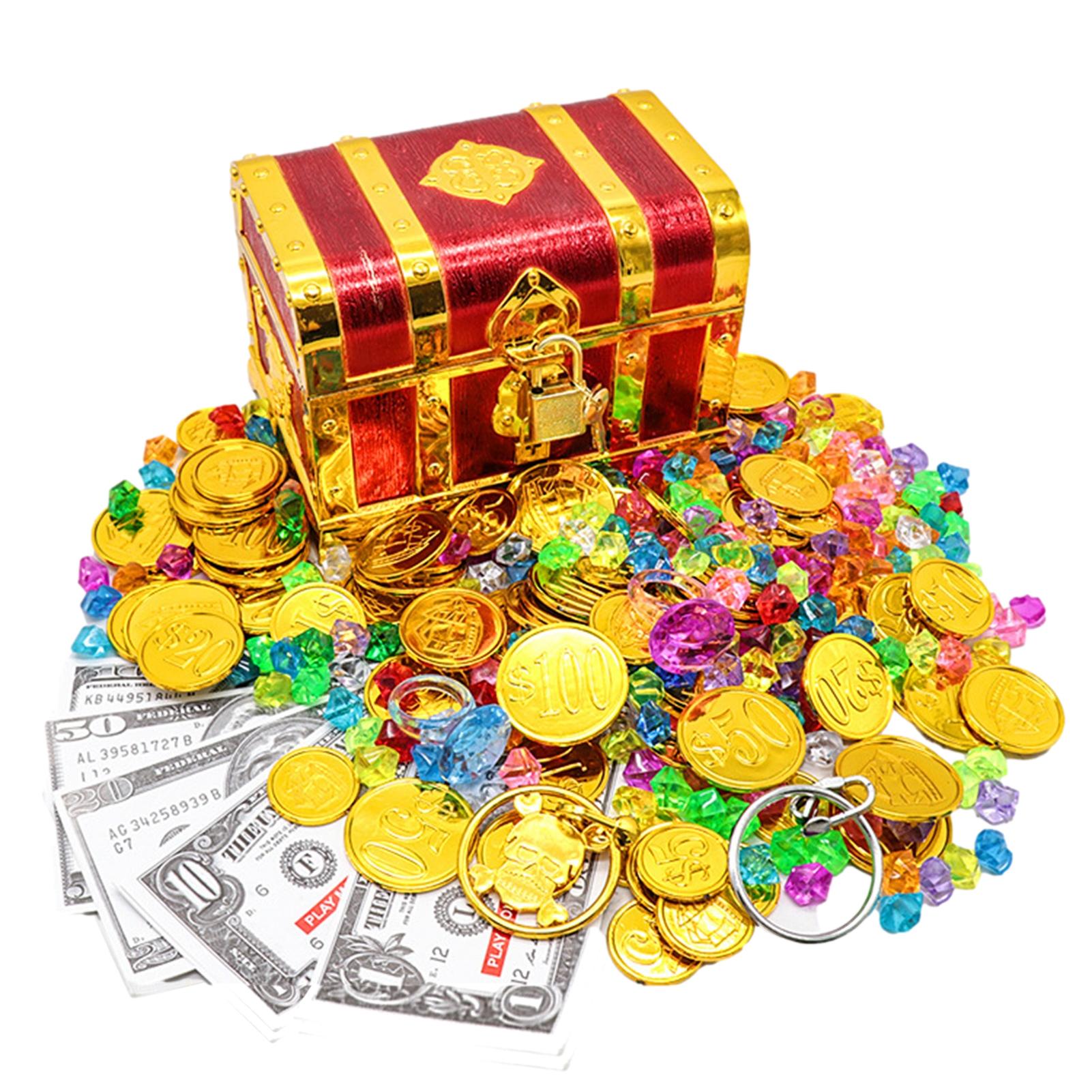 Treasure Box Gold Coins | Fake Treasure Box For Kids With Gem Gold ...