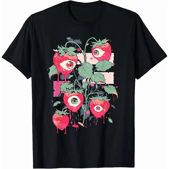 Men's Creepy Surreal Eyeball Strawberry Graphic T-Shirt