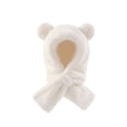 thumbnail image 6 of lnmuld Solid Kids Bear Ear Plush Hat Scarf Integrated Tie Neck Warm Winter Headwear for Boys Girls White,12-24 Months, 6 of 7