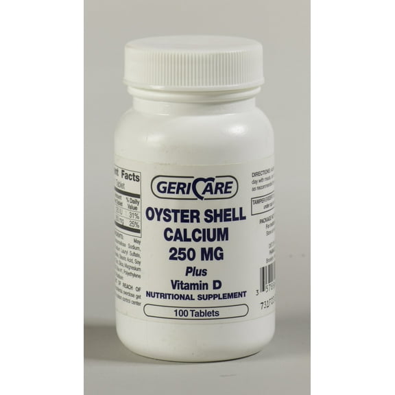 Calcium with Vitamin D Supplement, Geri-Care 250 mg, Strength Tablet, 100 per Bottle