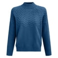 thumbnail image 6 of Women's Mock Turtleneck Sweater, Long Sleeve Embossed Design Pullover, Chunky Knit Winter Top, Solid Color Casual Jumper, Batwing Sleeve Sweater, Everyday Winter Wear Blue XL, 6 of 7