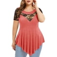 thumbnail image 1 of Heliisoer Hauts Trois Quarts Asymétriques Col Rond en Dentelle Florale pour Femmes Grande Taille, 1 of 6