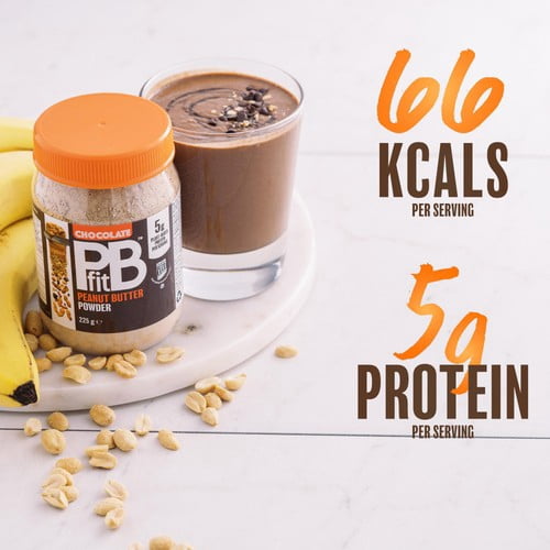 PBfit Chocolate Peanut Butter Powder - 88% Less Fat and High Protein 225g, British Import (Pack of 2)