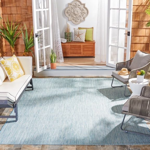 SAFAVIEH Courtyard Blazhe Chevron Indoor/Outdoor Area Rug, Aqua/Grey, 9' x 12'